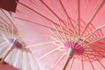 The mechanism of a beautiful Japanese umbrella close-up