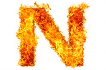 Vibrant flames shape a majestic uppercase letter N, perfectly isolated on a pure white background, exuding warmth and energy in a stunning visual display.