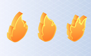 Isometric fire flame. Set fire symbol on white background