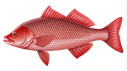 Isolated stylized silhouette of a red drum fish with intricate scales and fins on a clean white background.