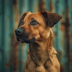 Dog isolated on metal background