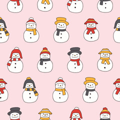 Collection of Snowman Vector Seamless Pattern illustration for Print, Wallpaper, Decoration.
