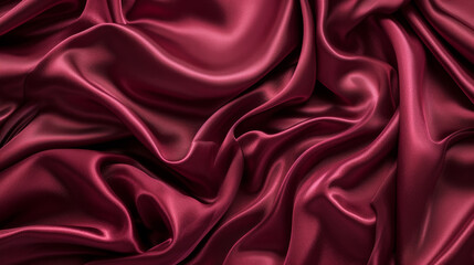 Obraz premium Red silk satin fabric with flowing folds and creases, close-up. Luxurious textile background concept