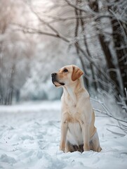 Dog isolated on winter background