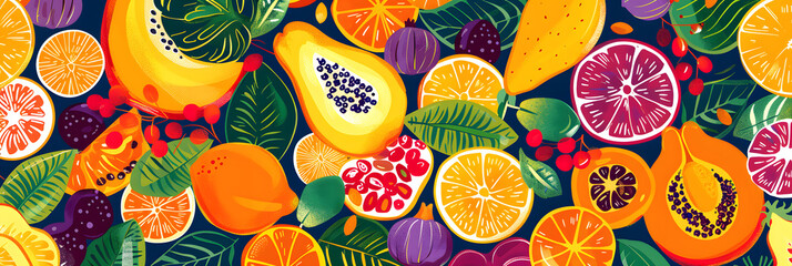 Pattern of Tropical Fruits in Vibrant Color Palette