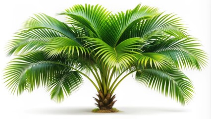 Obraz premium Lush Green Palm Tree with Spread Fronds Isolated on White Background