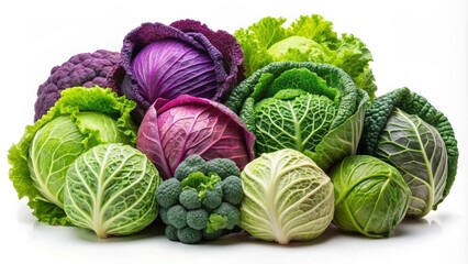 Fototapeta premium Assorted Green, Red, and Purple Cabbages and Broccoli