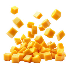 falling or floated Mango cube slices isolated on transparent background png
