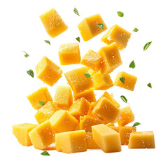 falling or floated Mango cube slices isolated on transparent background png
