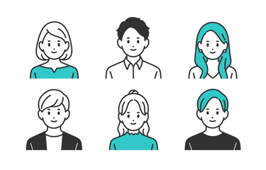 若い男女の上半身セット【人物ベクターイラスト素材】