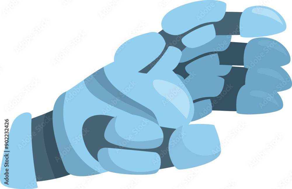 Poster blue robot hand reaching out with fingers spread open in side view