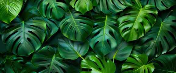 Fototapeta premium 3D Tropical Green Monstera Leaves Isolated, Representing Exotic Jungle Vibes