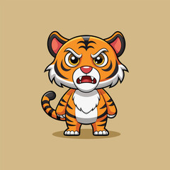Cute Angry Tiger Vector. Animal Nature Icon Concept Isolated Premium Vector.