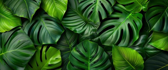 Obraz premium 3D Tropical Green Monstera Leaves Isolated, Representing Exotic Jungle Vibes