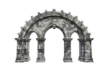 Obraz premium Ancient old, weathered stone archway entrance on a transparent, isolated background. Cut out or PNG.