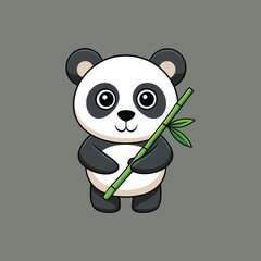 Cute Panda with Bamboo Vector. Animal Nature Icon Concept Isolated Premium Vector.