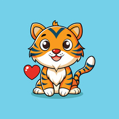 Cute Tiger with Heart Vector. Animal Nature Icon Concept Isolated Premium Vector.