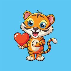 Cute Tiger with Heart Vector. Animal Nature Icon Concept Isolated Premium Vector.