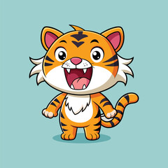 Cute Happy Tiger Vector. Animal Nature Icon Concept Isolated Premium Vector.