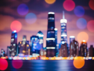 Abstract urban night light bokeh defocused background, city night