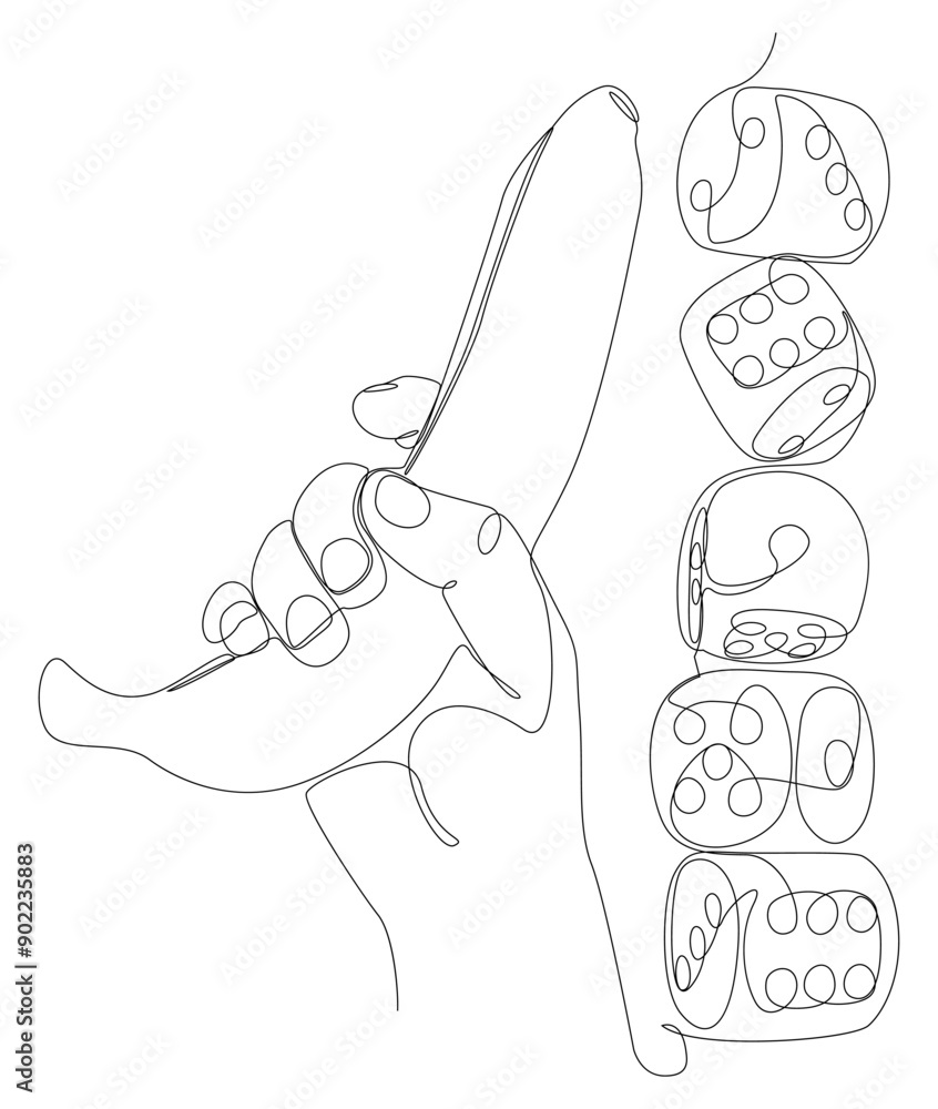 Aufkleber one continuous line of banana and dice. thin line illustration vector concept. contour drawing creat