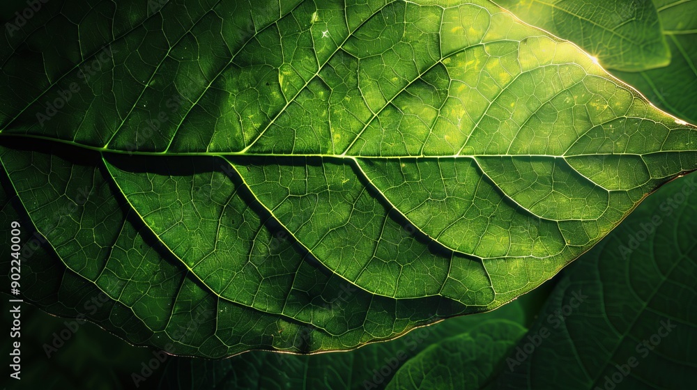 Aufkleber high resolution photo of a leaf with sunlight filtering through, emphasizing its texture