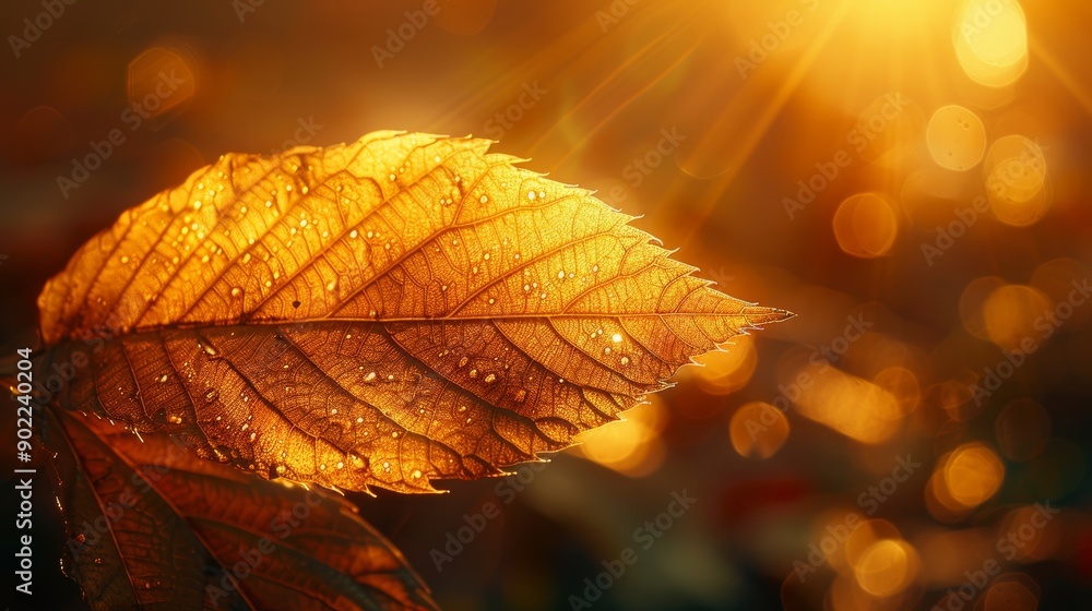 Aufkleber high resolution photo of a leaf with sunlight filtering through, emphasizing its texture
