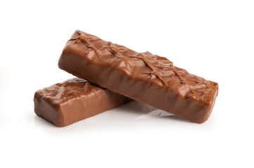 Chocolate bar with nuts on white background.