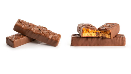 chocolate bar with caramel  isolated on white background.