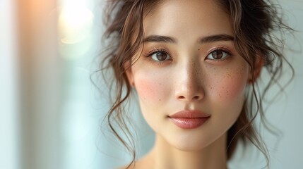 Radiant close-up portrait of a beautiful Asian woman