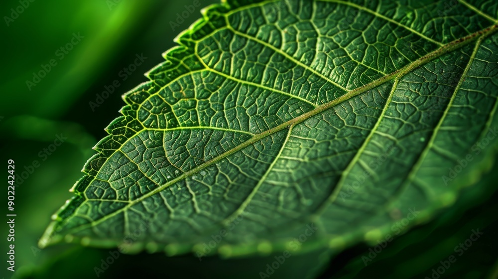 Poster macro view of a leaf showing the intricate details of its surface and veins