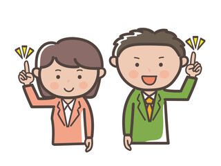 ポイントを説明する若い男女会社員の上半身イラスト