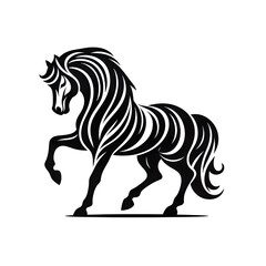 Horse black line stencil isolated on white background PNG