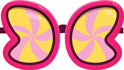 Pink sunglasses shaped like candy with yellow swirls are perfect for a summer party