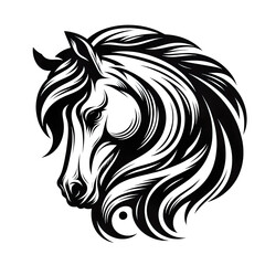 Fototapeta premium Horse black line stencil isolated on white background PNG