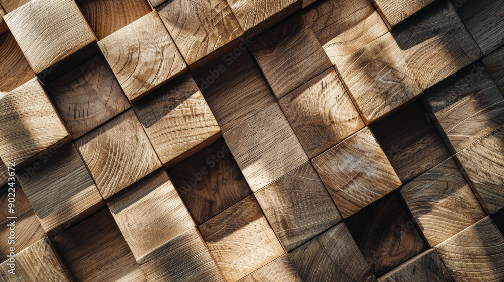 Poster wooden geometric pattern with 3d cubes, abstract composition. texture and design concept