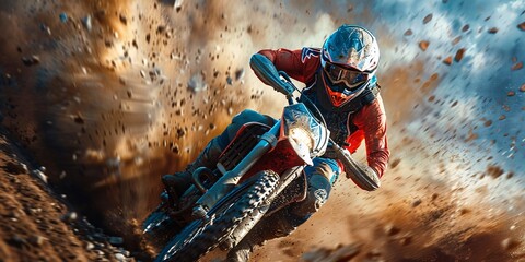 Striking image of a motocross rider navigating a dirt track