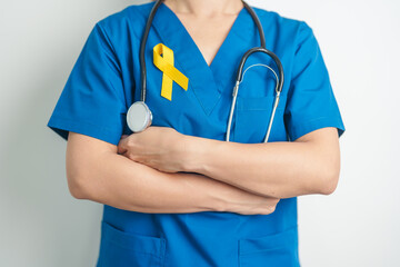 Yellow September, Suicide prevention day, Childhood, Sarcoma, bone and bladder cancer Awareness month, Yellow Ribbon for supporting people life and illness. Healthcare and World cancer day concept