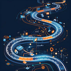 Illustration of digital transformation roadmap, showcasing the integration of technology into traditional business models.