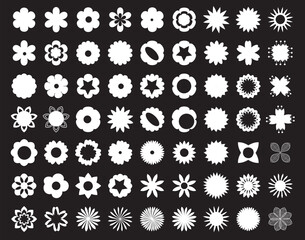 Flower icon set. Hand drown flowers isolated on black background.