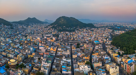 Aerial view of Vijayawada city in India, The Andhra Pradesh state government would make a new...