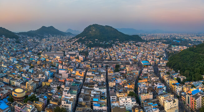 Fototapeta Aerial view of Vijayawada city in India, The Andhra Pradesh state government would make a new capital city for the truncated state in the areas around Vijayawada
