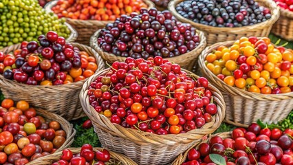 Cherry Fruits and Vegetables in Woven Baskets