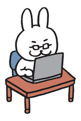 メガネをかけた先生風のうさぎのキャラ素材