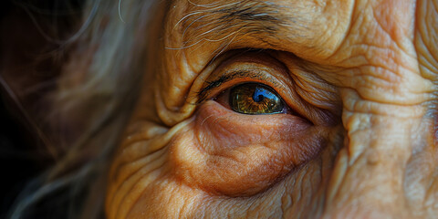 Senior woman showing wrinkles around her eye looking away