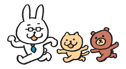 メガネをかけた先生風のうさぎのキャラ素材