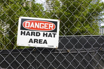 OSHA Danger Safety Sign: Hard Hat Required in this area.