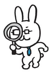 メガネをかけた先生風のうさぎのキャラ素材