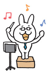 メガネをかけた先生風のうさぎのキャラ素材