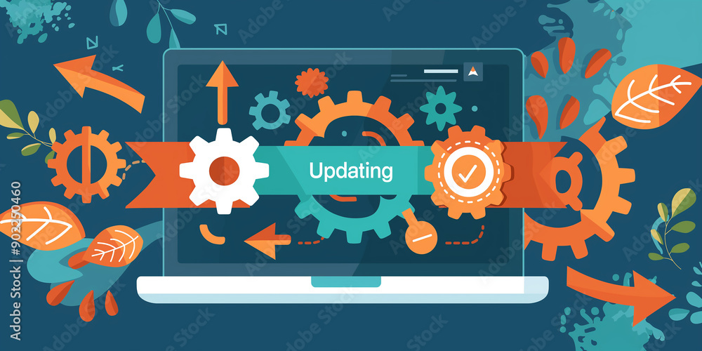 Aufkleber Laptop updating software with progress bar and gears system update concept